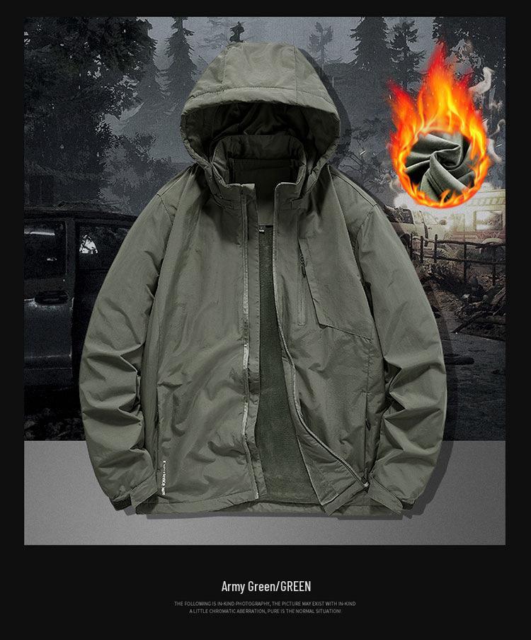 Men's Plus Velvet Thickened Windproof Jacket with Detachable Hood - Autumn Winter Outdoor Casual Versatile Outerwear