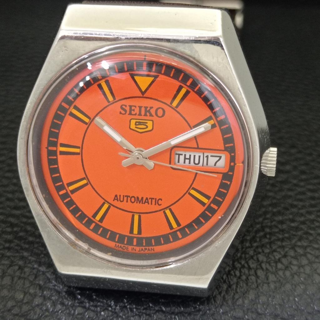 VINTAGE SEIKO 5 AUTOMATIC JAPAN 6309A MENS ORANGE COLOR DIAL WATCH A702711-1 R210-a702711