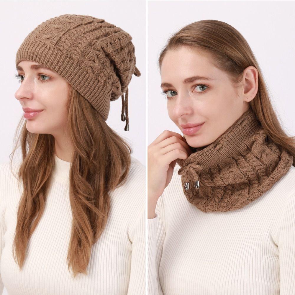 Vintage Thick Knit Beanies Cap Hat Ear Protect Dual-purpose Knitted Cap Hat Soft Multifunction Snood Scarf Women Lady Men