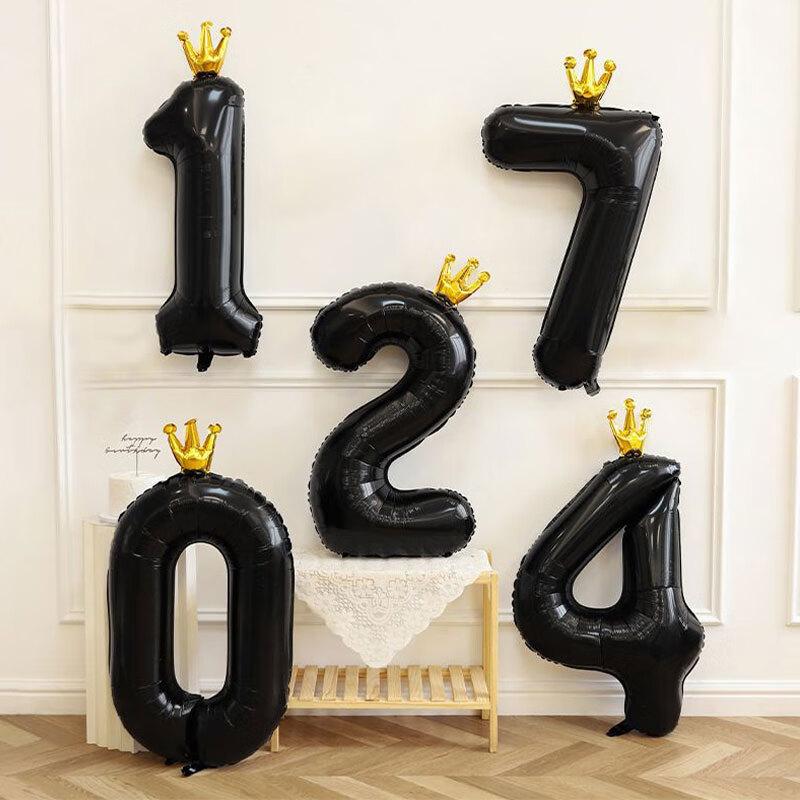 MODUO 40-inch Black Crown Number 3 Birthday Balloon Photo Prop Party Decoration