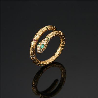 Gold-Plated Zircon Snake Ring: European & American Style, Open Design, Women's Trendy Piece
