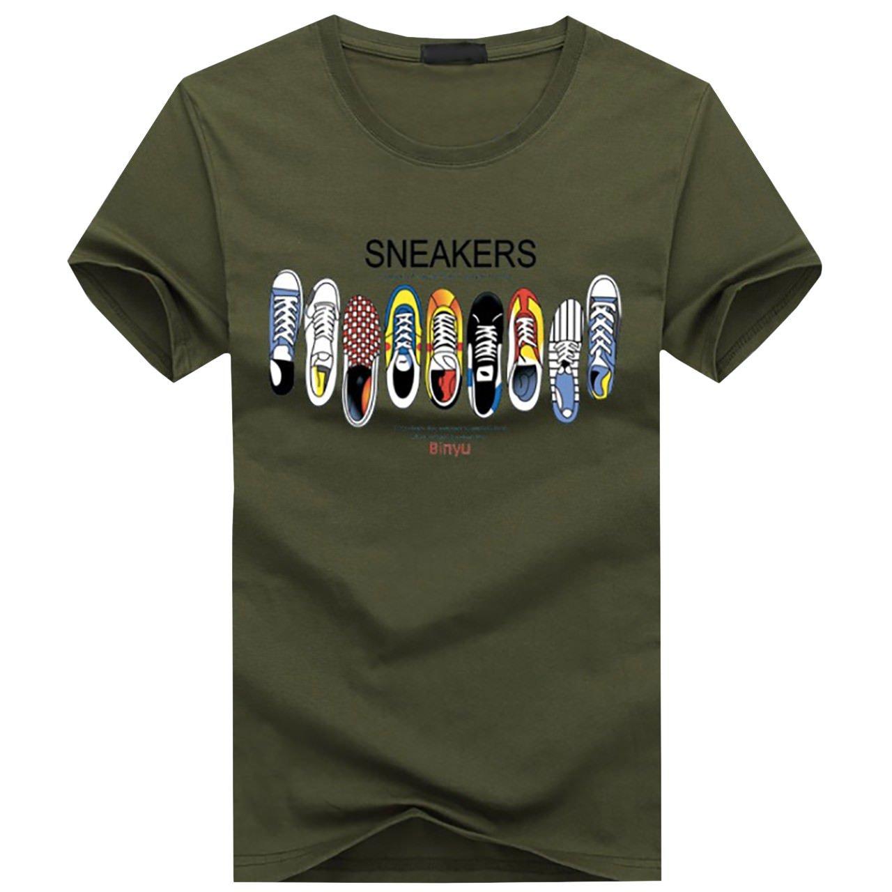 

BUZZxSELECTION Men s Short Sleeve T-Shirt with Logo Print, Size BSTS026 (04 Khaki, Medium)