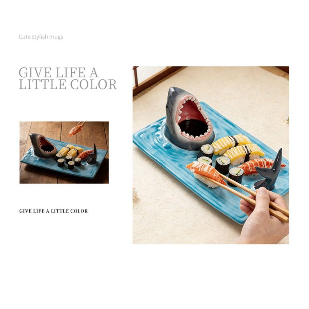 Creative Gift Shark Shape Sushi Plate Rectangle Ceramic Dumpling Plate Funny Decorative Cheese Board Dining Table Kitchen