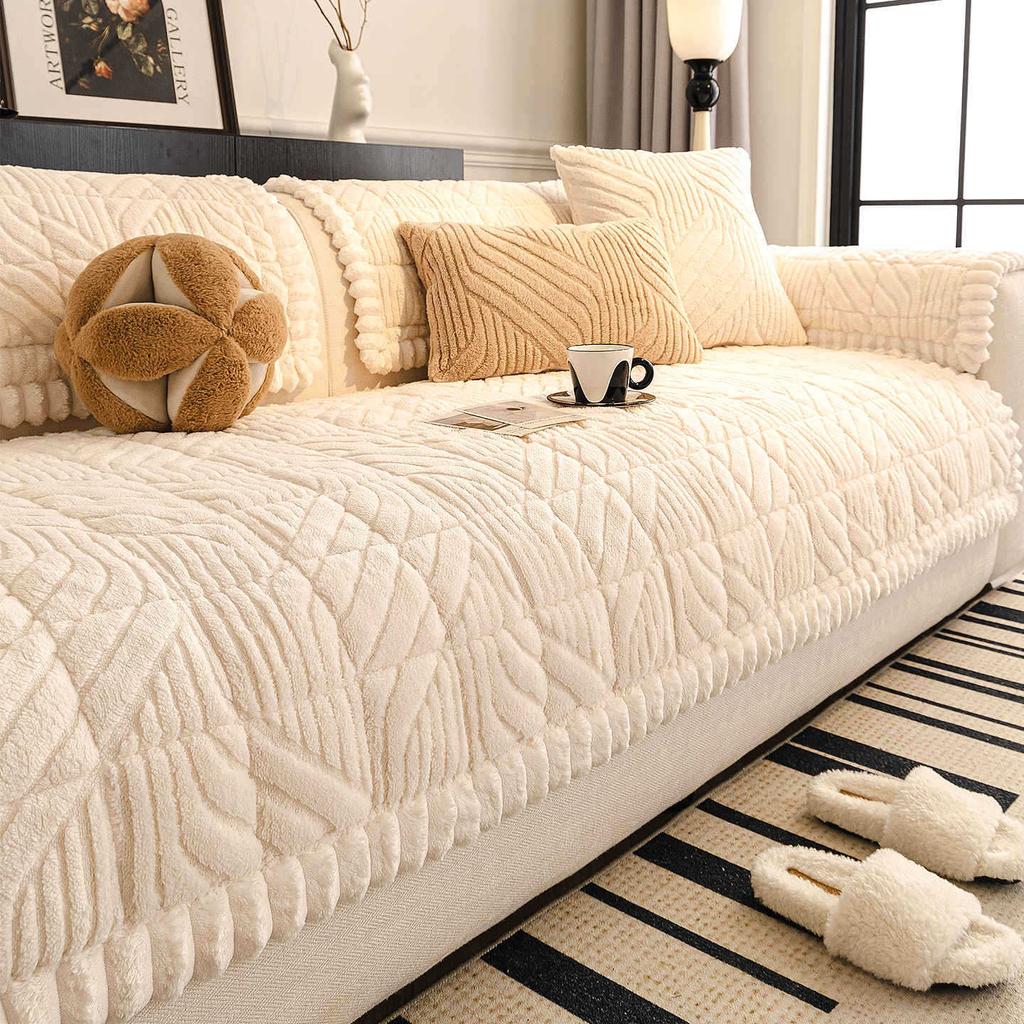 Thickened Sofa Cover Fabric Plush New Anti Slip and Cat Scratch Milk Oil Style Sofa Cushion Cover for Autumn and Winter Seasons