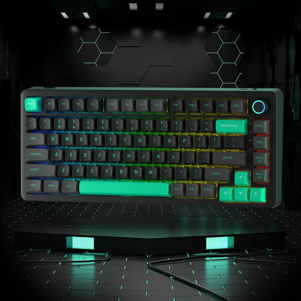LTC Nimbleback NB832 Garnitură fără fir Tastatură mecanică RGB pentru jocuri cu software și comutatoare liniare personalizate Tastatură 75%, BT5.0/2.4G/USB-C tri-mode