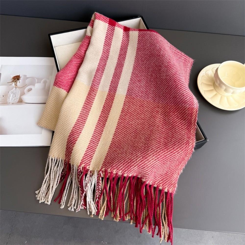 Imitation Wool Texture Checkered Scarf Tassel Autumn Winter Scarf England Style Warm Scarf Couples