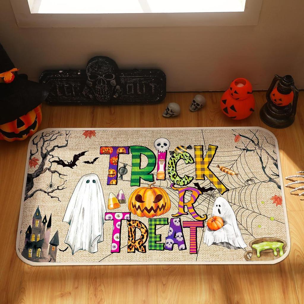 Halloween Door Mat Non-Slip Pumpkin Doormat for Outdoor Indoor Decor Durable Fall Seasonal Entrance Mat for Home Decor