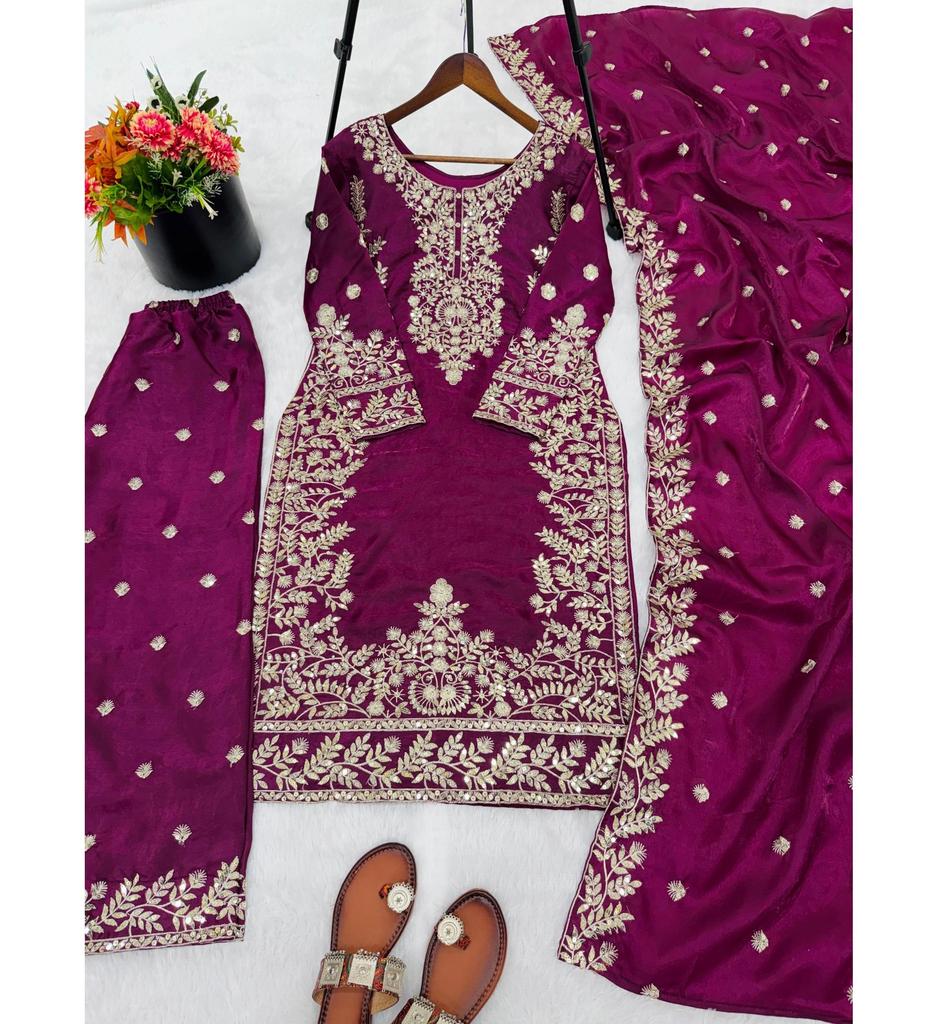 Women Bollywood Salwar Kameez Palazzo Set Indian Designer Gmy Silk Salwar Suit Dress