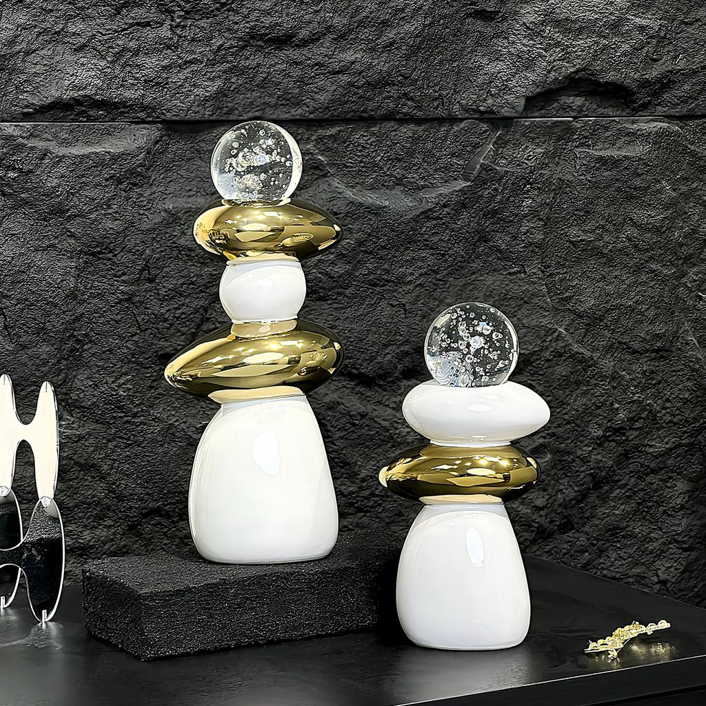Ceramic Handicrafts Pile Pebbles Geometric Crystal Balls Stacked Stone Statue Decorative Figurines Home Decoration Accessories