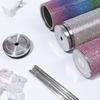 Stick-on Crystals Thermal Bottle with Straw Coffee Cup Durable Vacuum Cup  Winter