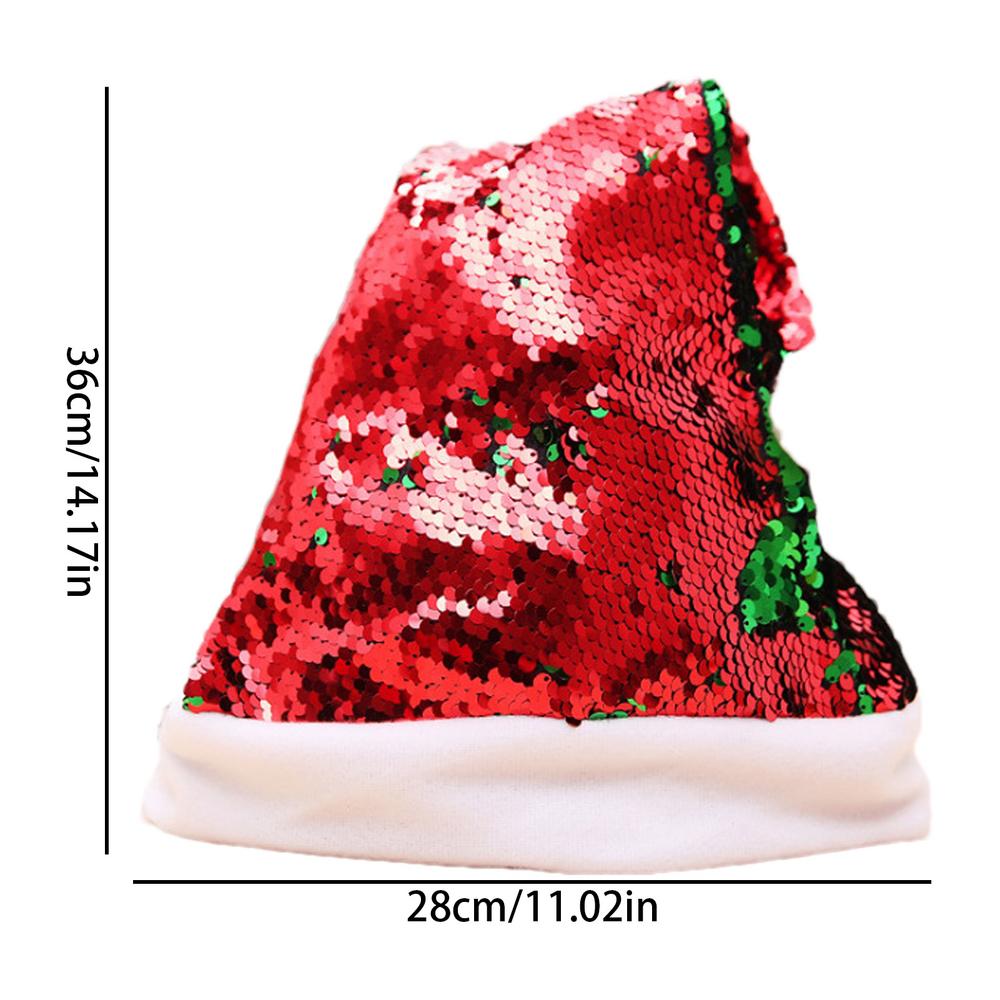 Christmas Sequin Hat for Adults Solid Color Sparkle Santa Cap with Bow Party Christmas Home Decor