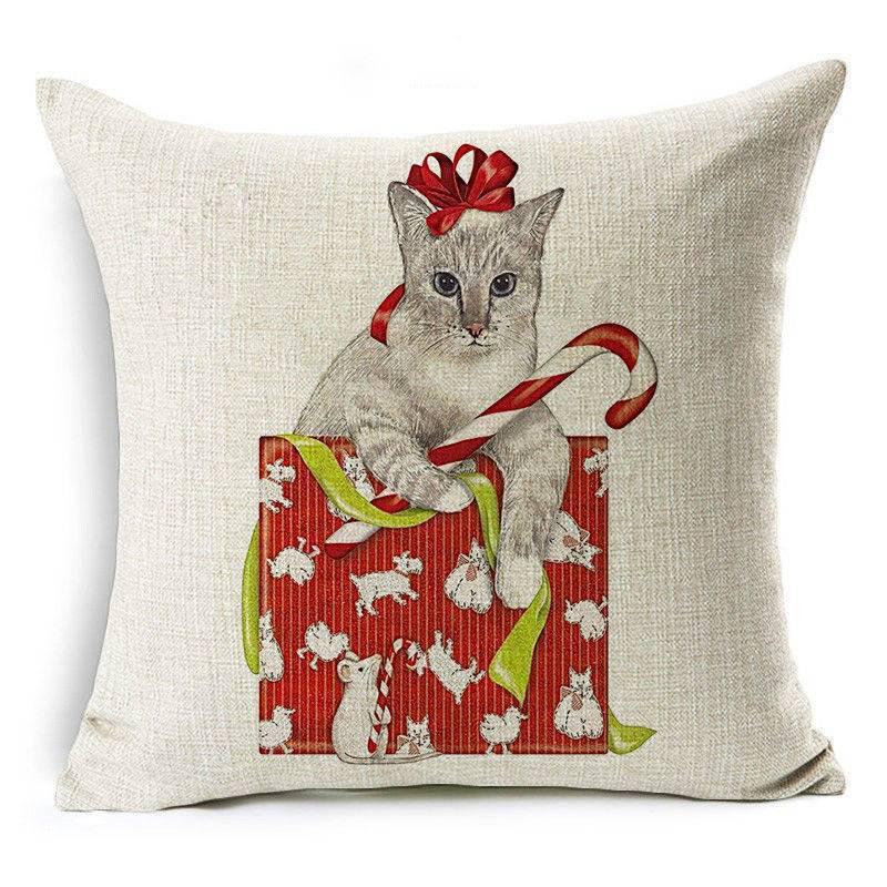 Luxurious 18'' Dachshund Printed Christmas Linen Cushion Cover For Chic Home Decor
