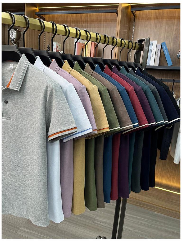 Men's Breathable Cotton Polo Shirt: Short Sleeve, Skin-Friendly, Light Business Casual, Lapel T-shirt, Versatile Base Layer Top.