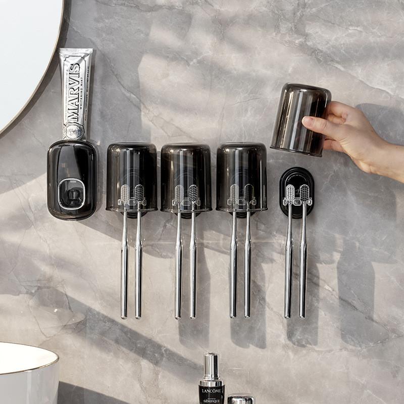 Abs Material Toothbrush Holder Wall Mount With No Drilling For Bathroom Storage