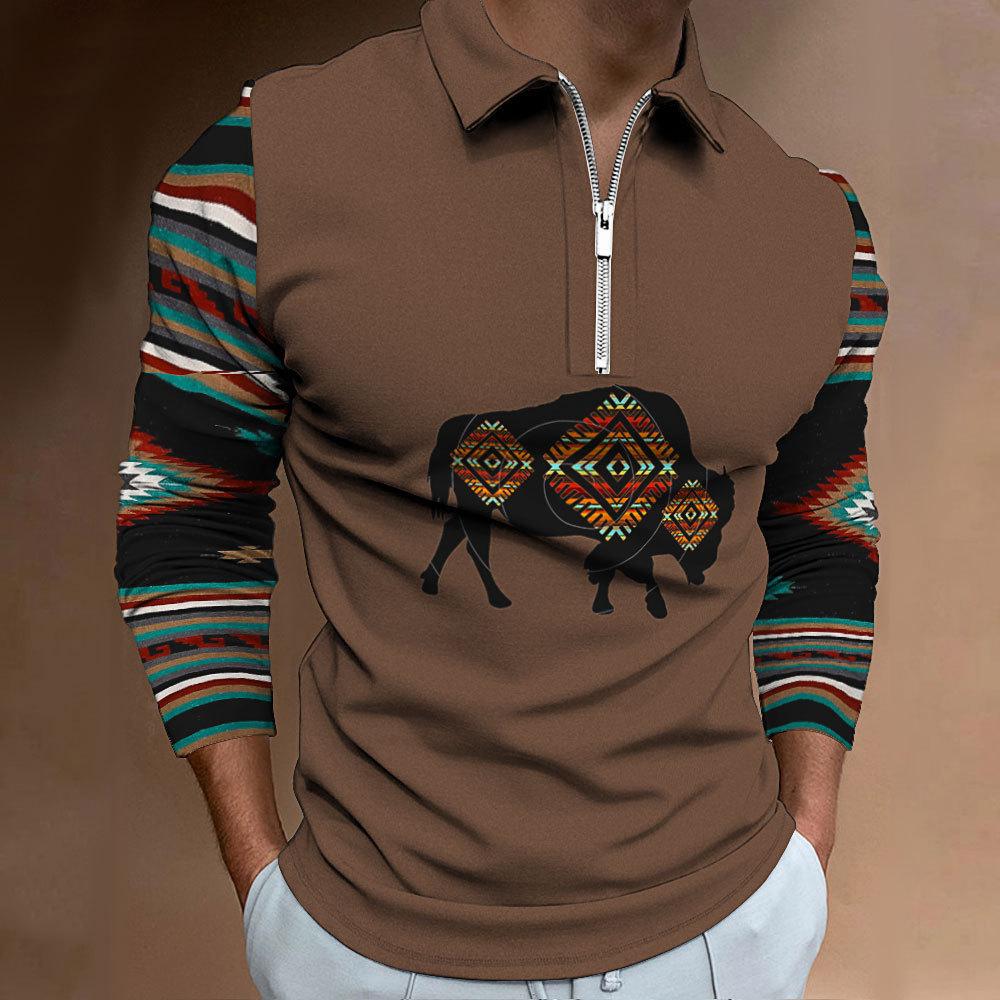 

Новое мужское повседневное поло с длинным рукавом и лацканами на молнии, модный цифровой принт, для гольфа 5XL