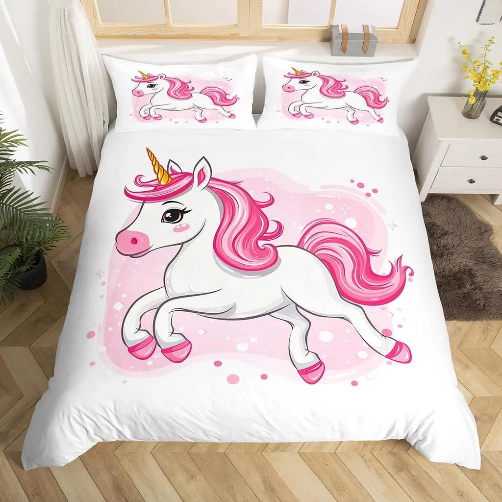 Unicorn Bedding Set Full QueenCartoon Rainbow Animal Comforter Cover Kids Girls Glitter Unicorn Duvet Cover Kawaii Quilt Cover