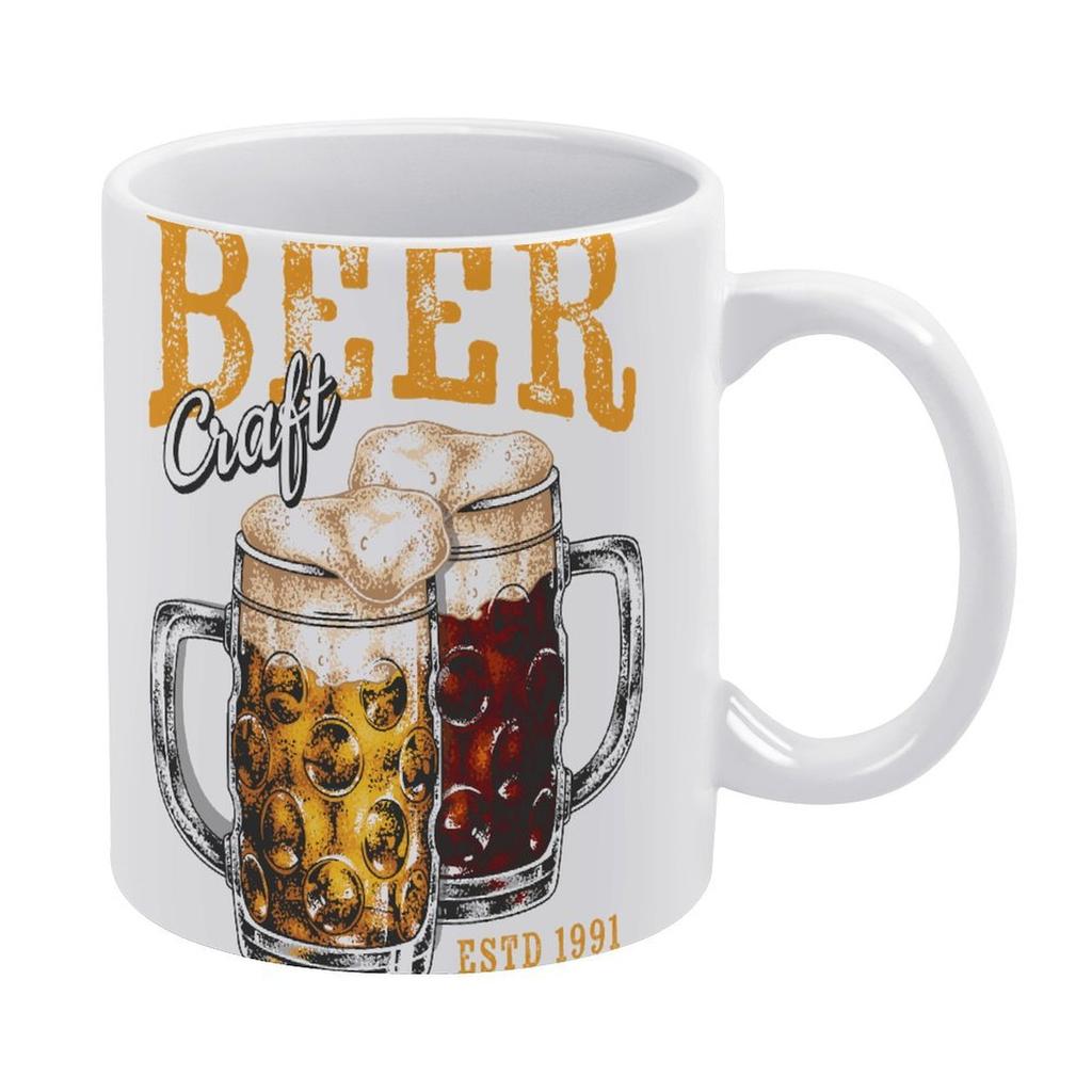 1pc 11oz Ceramic Mug with Double-Sided Beer Lover Print, Lightweight Daily Cup for Home or Office