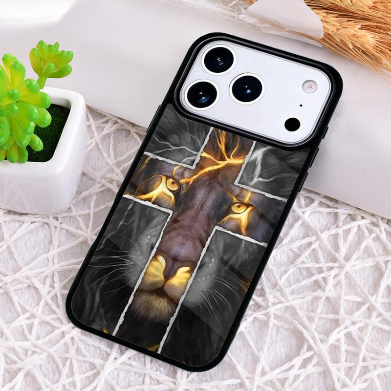 Lion Face Cross - Animal Phone Case for iPhone 17 Air 16 15 11 12 14 13 Pro Max Shockproof Cover