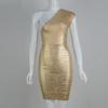 Gold-Stamped Silver Oblique Shoulder Bandage Evening Dress