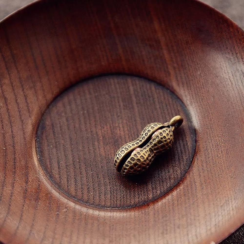 2pcs Vintage Brass Peanut Sculpture Biomimetic Ornament Creative Craft Gift Diy Keychain Pendant Decor