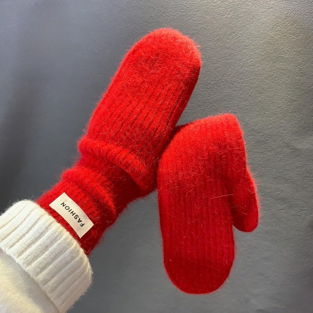 Dicke Thermische Winter Warme Fäustlinge Plüschmaterial Kaltwetterhandschuhe Weiche Thermohandschuhe Fahren rot