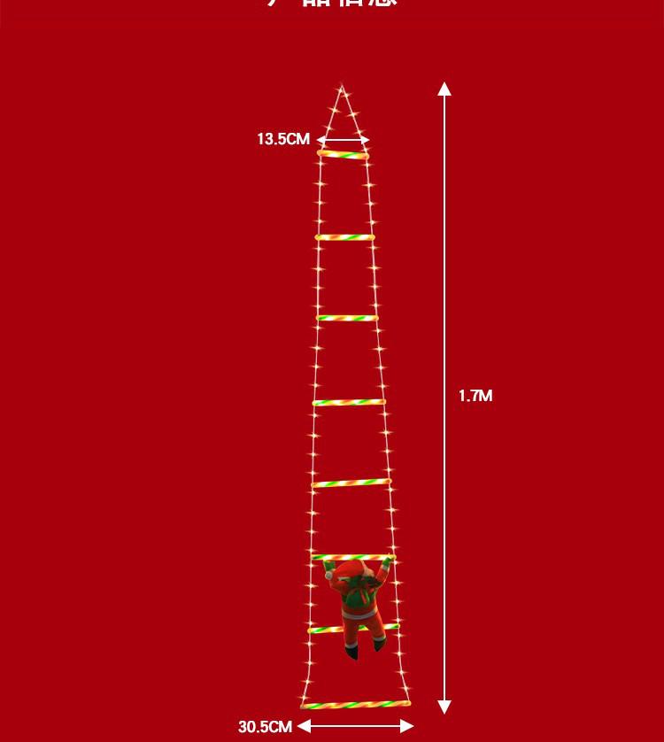 Santa Claus lezoucí po žebříku Dekorace na vánoční stromek a okno Světla