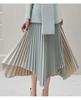 Gray-Blue Double-Breasted Jacket & Irregular Pleated Skirt Set - Autumn Color Block Fashion for Women