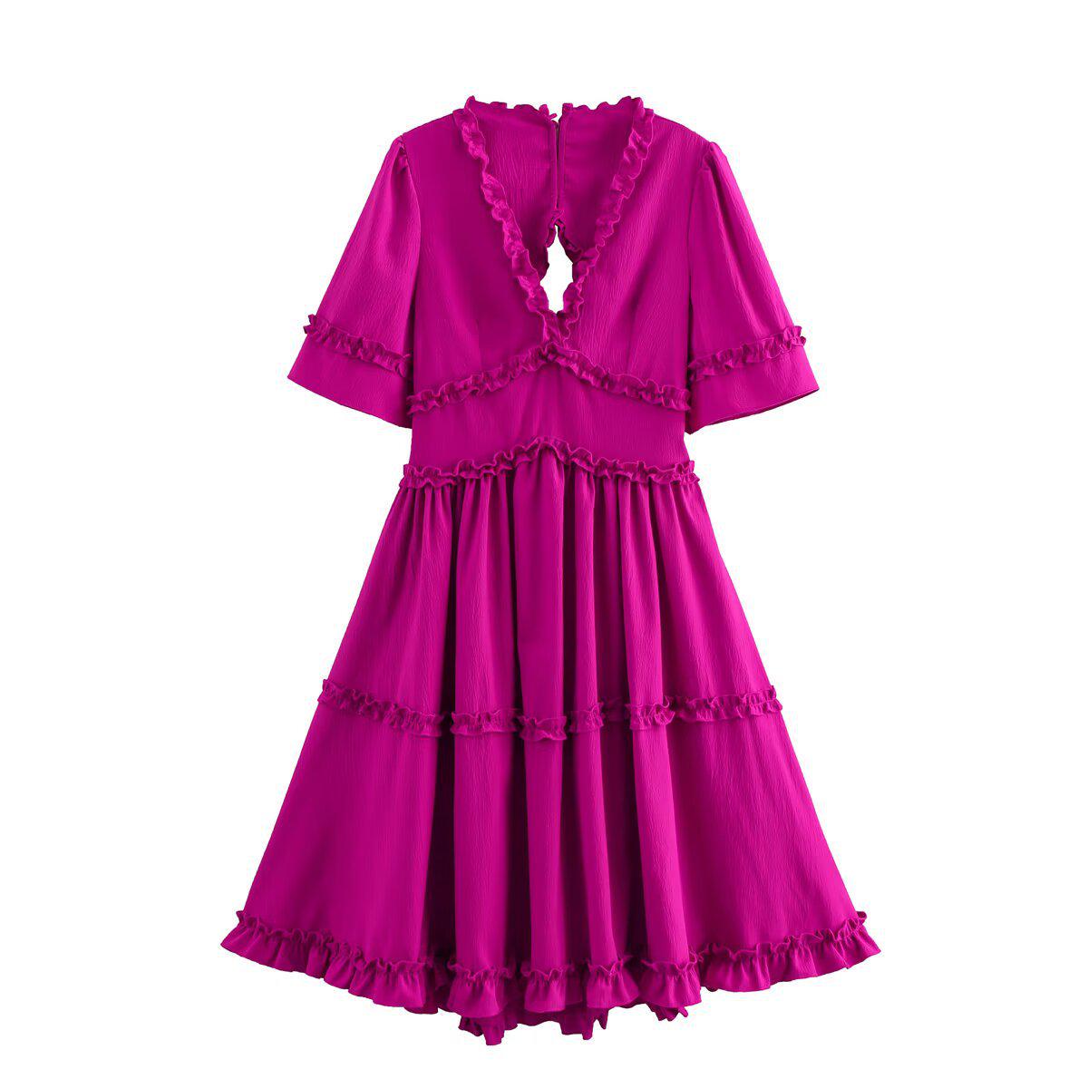 

Весна 2025 Женское платье с оборками в европейском и американском стиле, приталенное Large фуксия