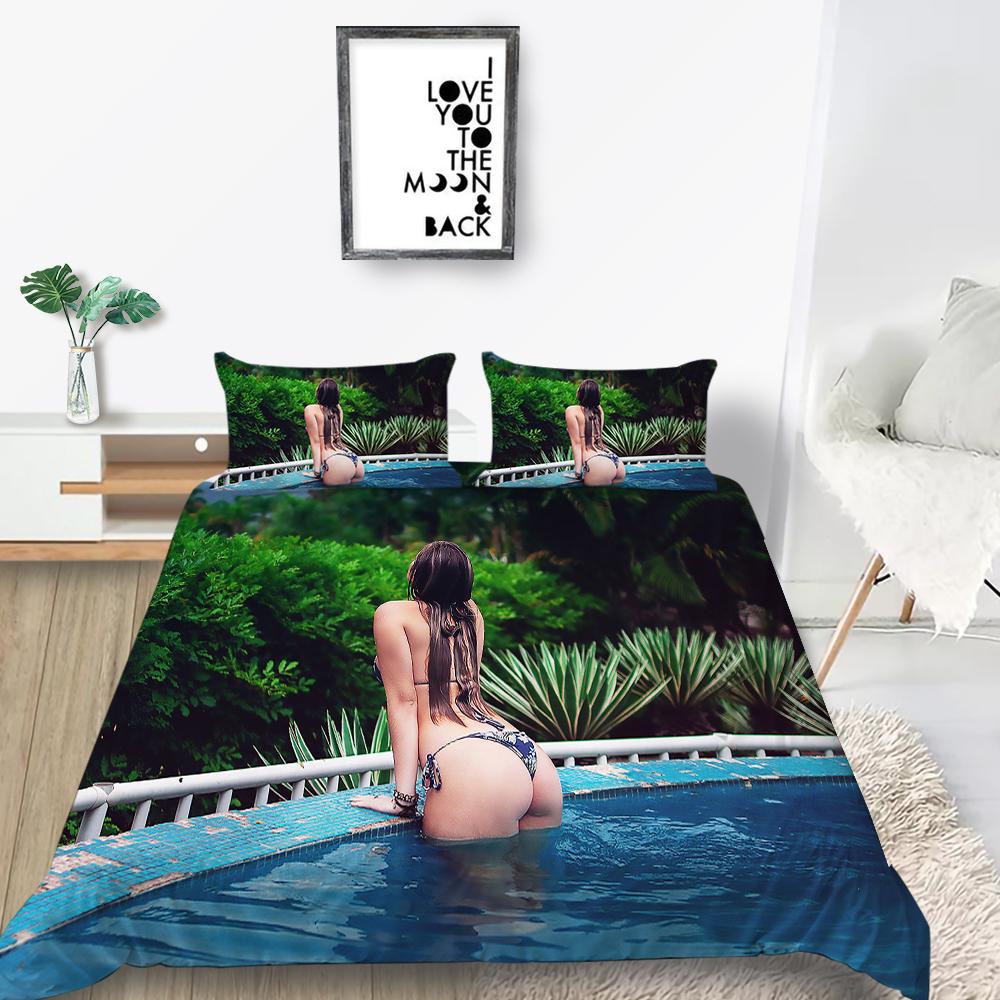 Pościel domowa z motywem bikini Łóżko pojedyncze Łóżko podwójne Pełnowymiarowa poszewka na poduszkę i kołdrę Beauty 2/3 Sypialnia Artykuły gospodarstwa domowego