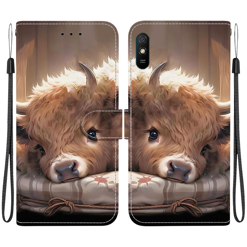 Handgefertigte PU-Leder-Klapphülle für Redmi 9A Rutschfeste stoßfeste Hülle mit Handschlaufe & Herz-/Rosen-/Katzen-Designs