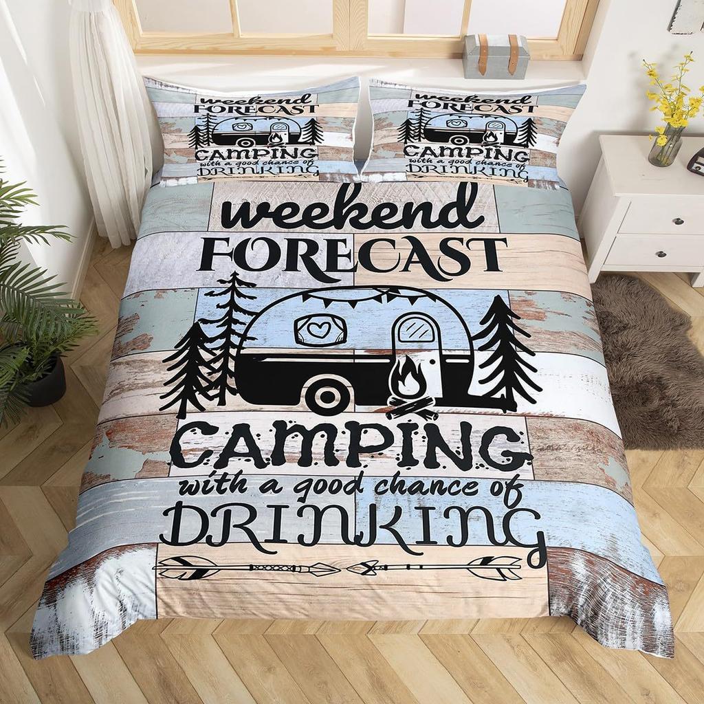Camping Car Forest Bed Three-Piece Bedding Digital Printing Quilt Cover Pillowcase