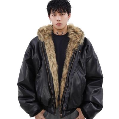 Cappotti Casual Larghi Invernali da Uomo a Colore Unito Quotidiani Ispessiti in Ecopelle Abbigliamento Maschile