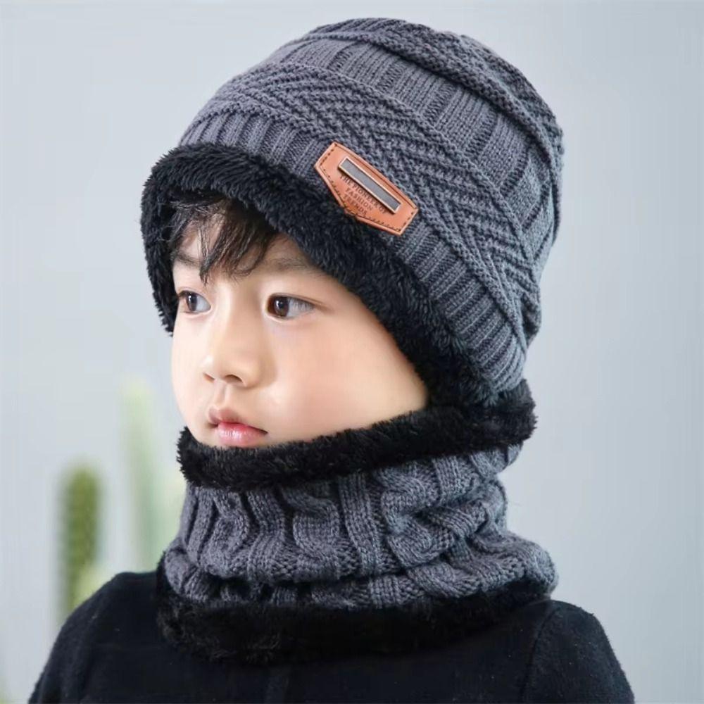 Korean Style Knitted Hat Scarf Set Fleece Knitted Neck Warmer Combo Warm Hat Scarf Set  Adult Use