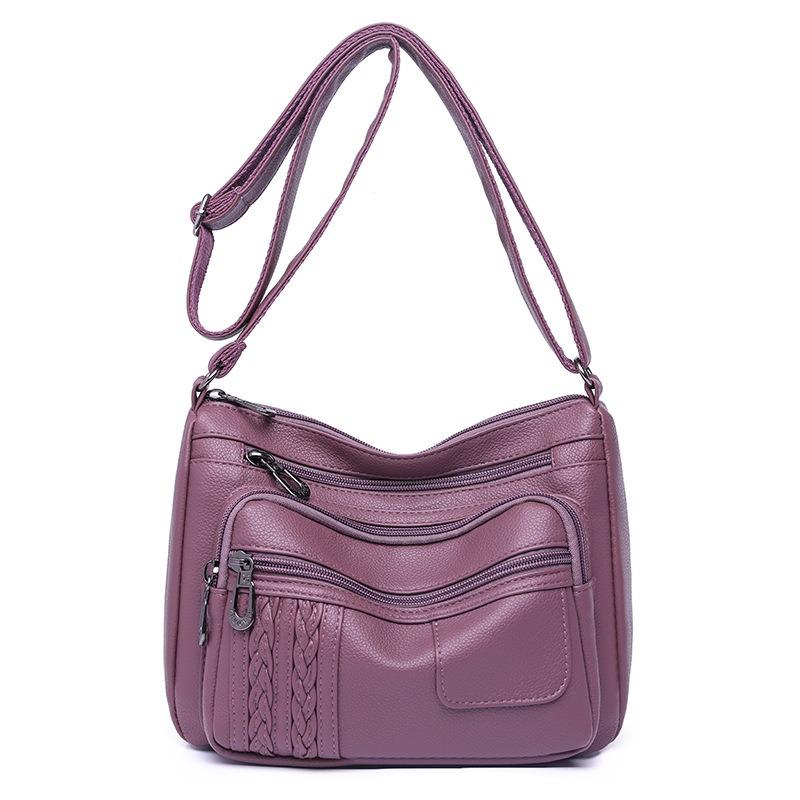 Mom Bag Women's New Trendy Fashion Soft Leather Medium Women's Bag Large Capacity Washed Leather Multi-layer Shoulder Messenger Bag