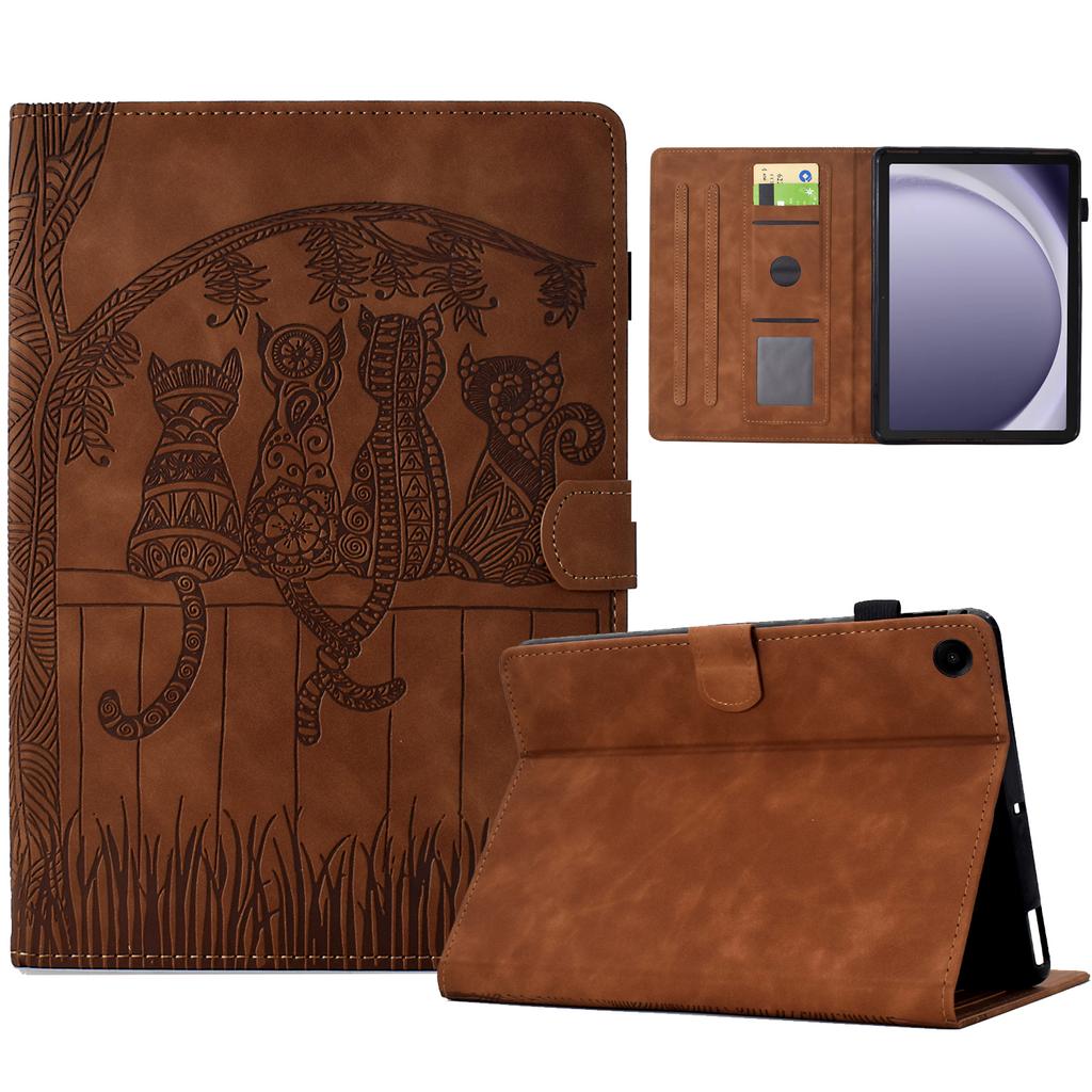 For Samsung Galaxy Tab A9+ Case Cats Imprinted PU Leather Card Slots Tablet Cover