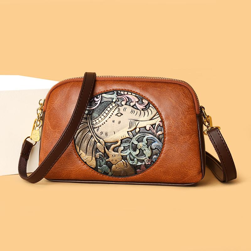 Borsa a Spalla Vintage Borsa per Madre di Mezza Età Donna Multistrato Grande Capacità Borsa a Tracolla Goffrata