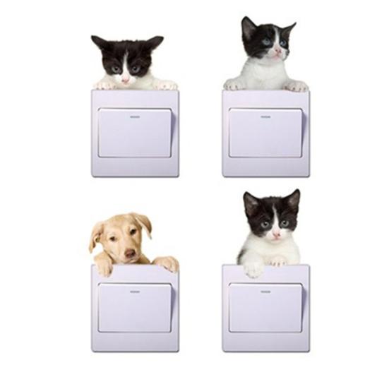 Cute Animals Wall Switch Dog Cat Removable Sticker Home Kids Room Decal Decor