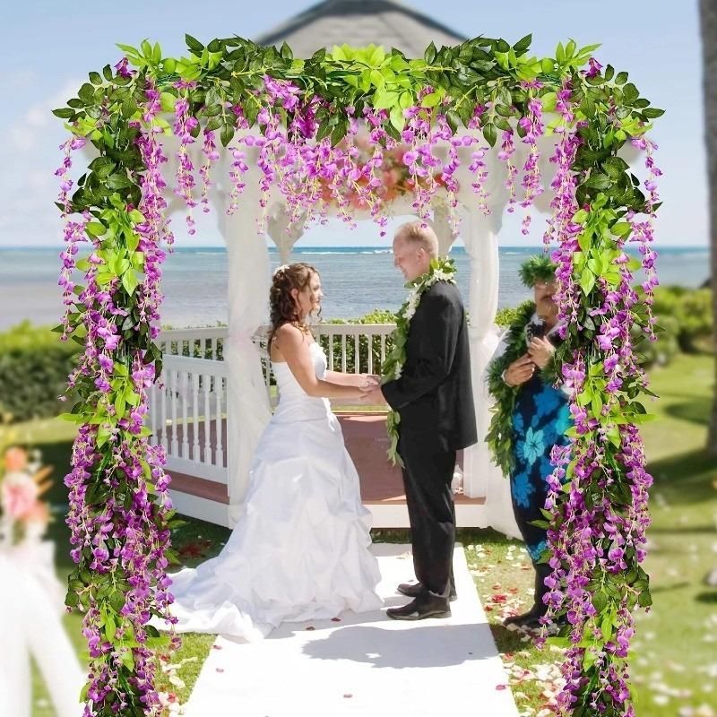 1.9M Artificial Wisteria Flowers Garland Vine Silk Hanging Flower for Home Garden Outdoor Ceremony Wedding Arch Floral Decor