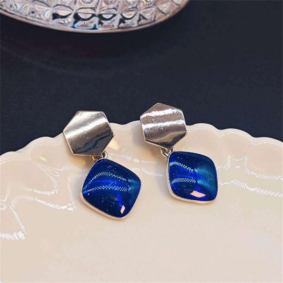 Blue Color Square Star Dangle Earrings for Women Temperament Geometry Ear Jewelry Drop Earring Girl Gifts