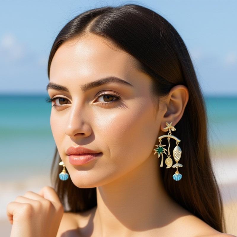 Personalized marine animal multi-pendant seaside earrings beach party vacation style earrings