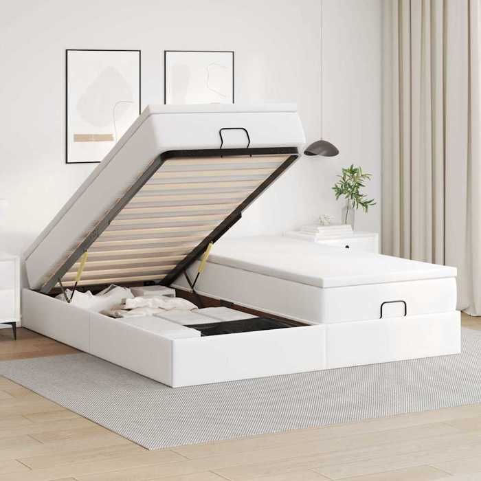 VidaXL Cadre de lit ottoman avec matelas blanc 200x200 cm similicuir, cadre de lit avec rangement, cadre de lit 3311230