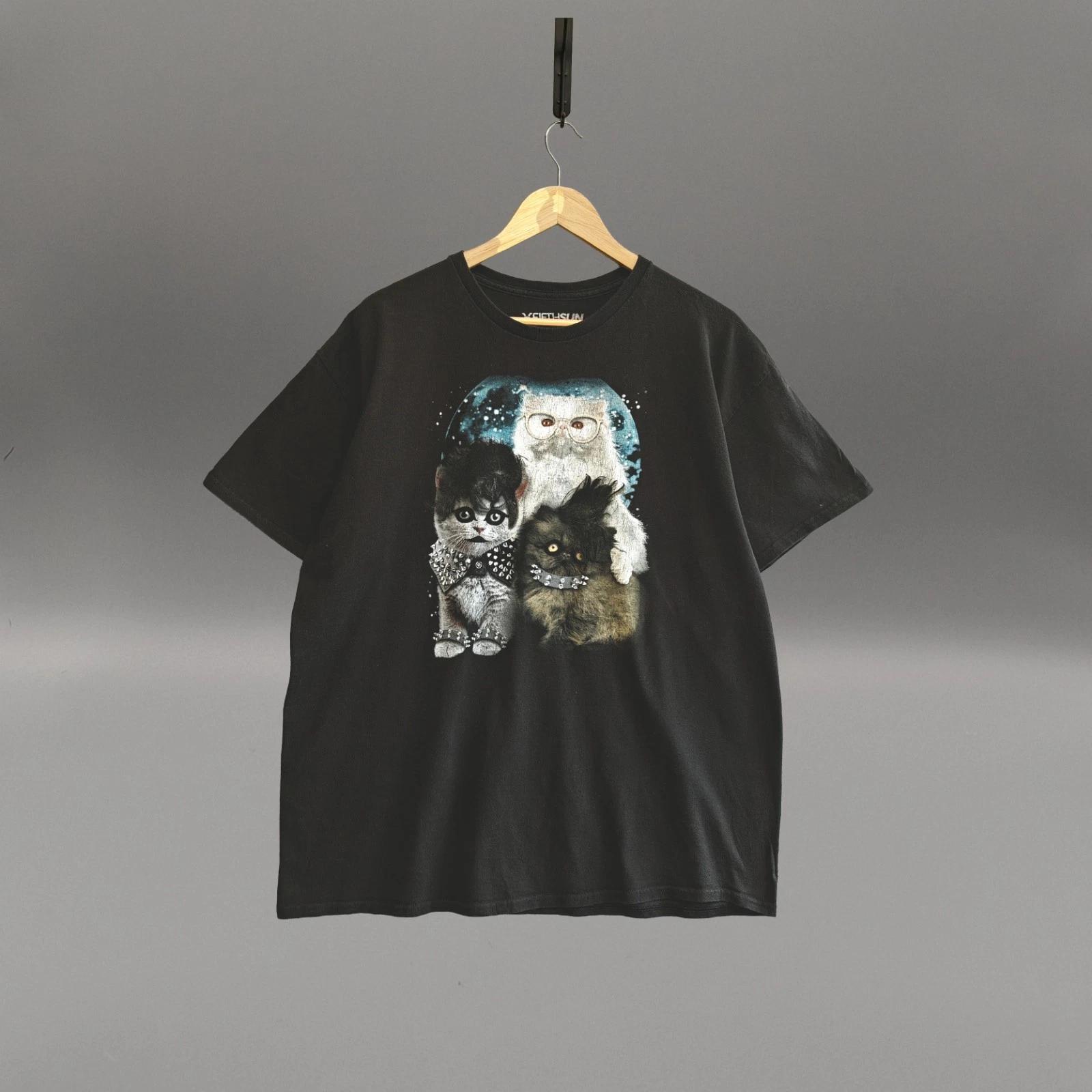Fifthsun Graphic T Shirt Goth Cat Kitten Print Black XL Cotton Casual Tee 3224 S