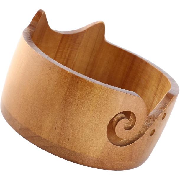 Kuuleyn Wooden Yarn Bowl,Cute Cat Shape Practical Holder,Dispenser Crochet Organizer Storage Supplies for Home Workplace Knitting Crafting Activities