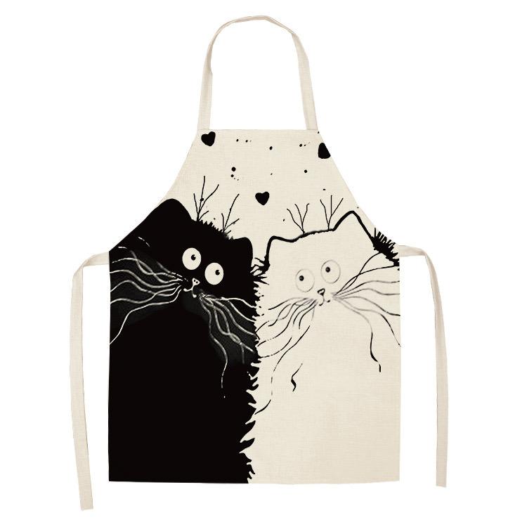 Cute Cartoon Animal Print Apron, Kawaii Cat & Owl Design, Kitchen Cooking Bib Multiple Sizes Available, Perfect for Baking Home
