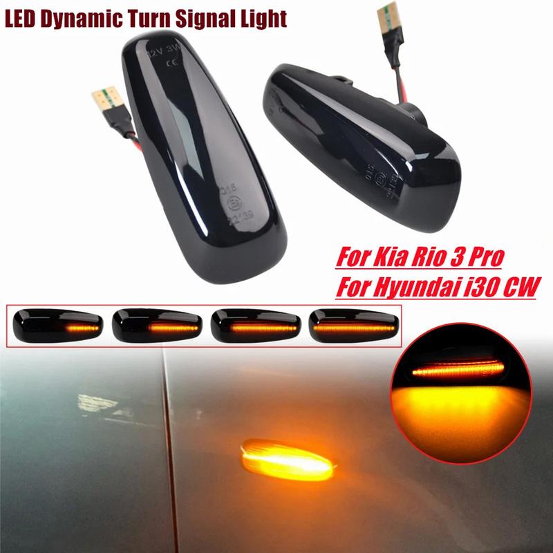 2pcs LED Dynamic Side Marker Light Arrow Turn Signal Blinker Lamp For Kia Pro Ceed Estate Rio 3 Hyundai Elantra I30 Azera Avante