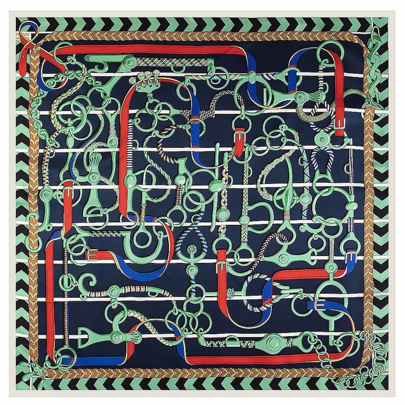 POBING 100% Twill Silk Scarf Women Saddle Melt Print Square Scarves Large Bandana Hijab Female Head Scarf Silk Foulards 130CM