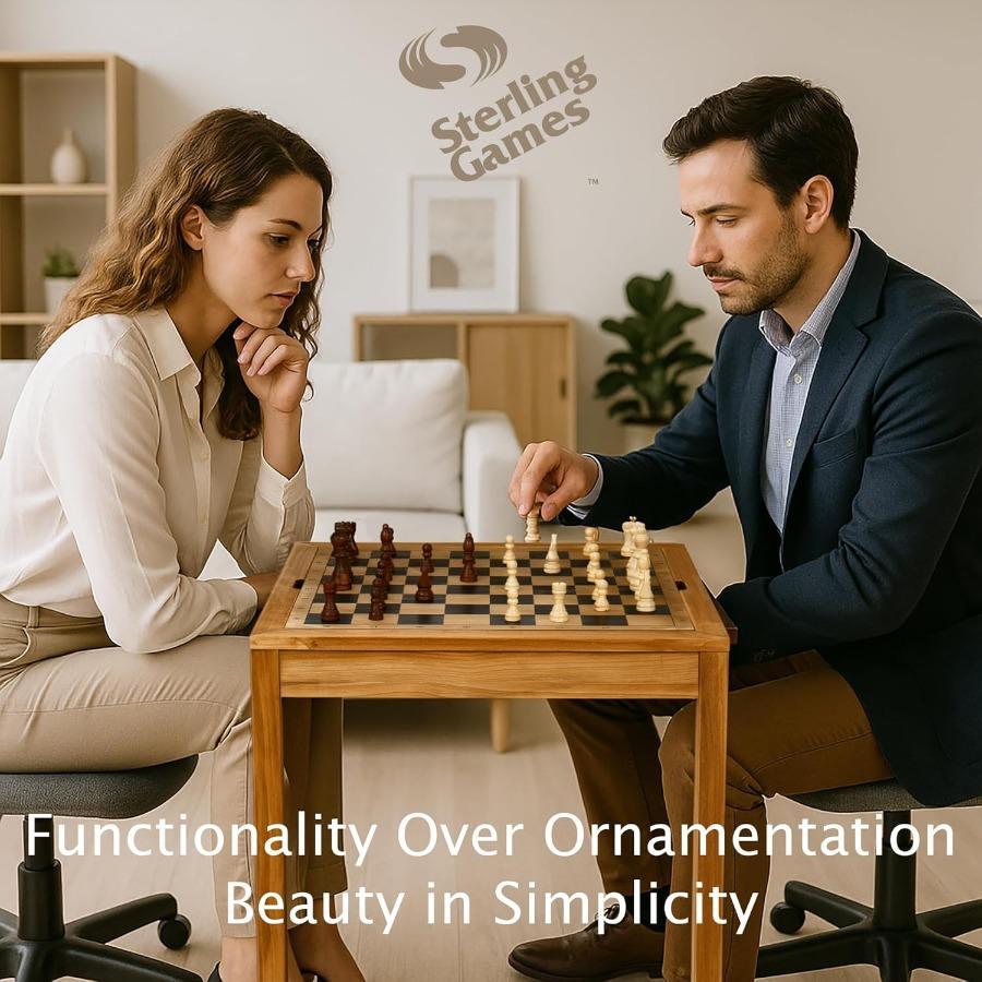 Games Wooden Chess Table Chess Checkers and Backgammon 3 In 1 Combo Game Table Furniture Set for Home Recreation 25 X 25 Compac