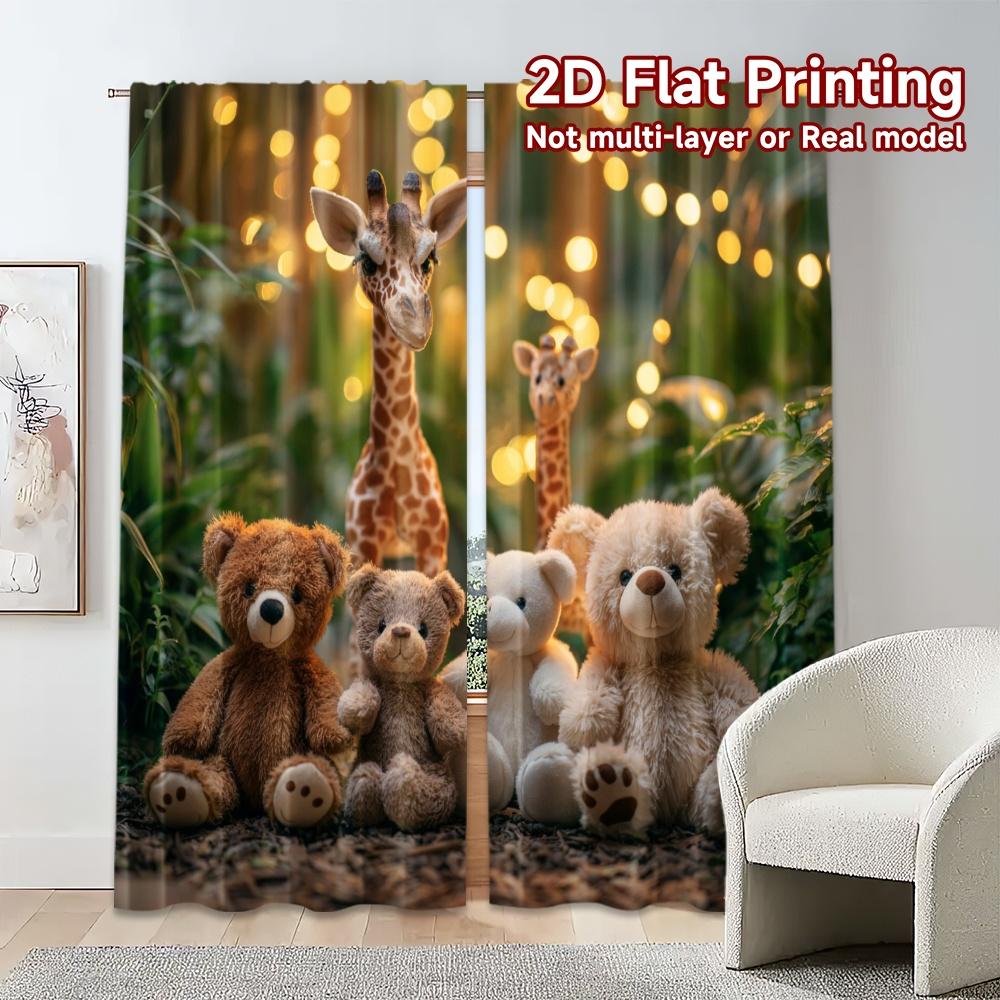 Flat Printing Curtains Without Rod Safari Friends Popular Window Treatment Versatile Polyester Fabric Curtain Set Of 2 Made Washable