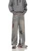 American Ink Splashing Ripped Jeans Men's and Women's High Street Wide Legs Vibe Retro Old Design Sense Ruffian Handsome Trousers