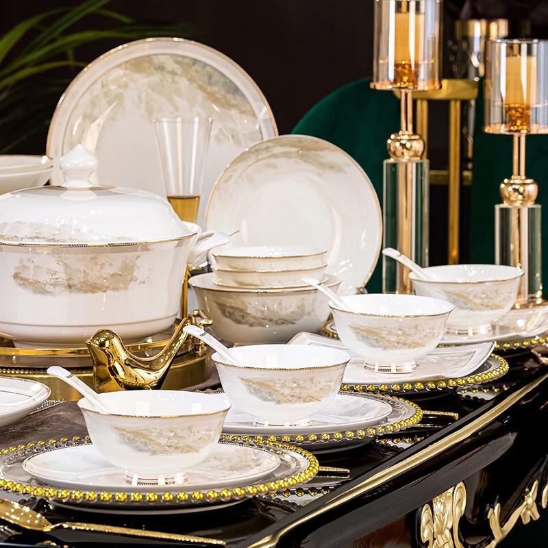 Jingdezhen 62-Piece Grand Scenery Bone China Dinnerware Set